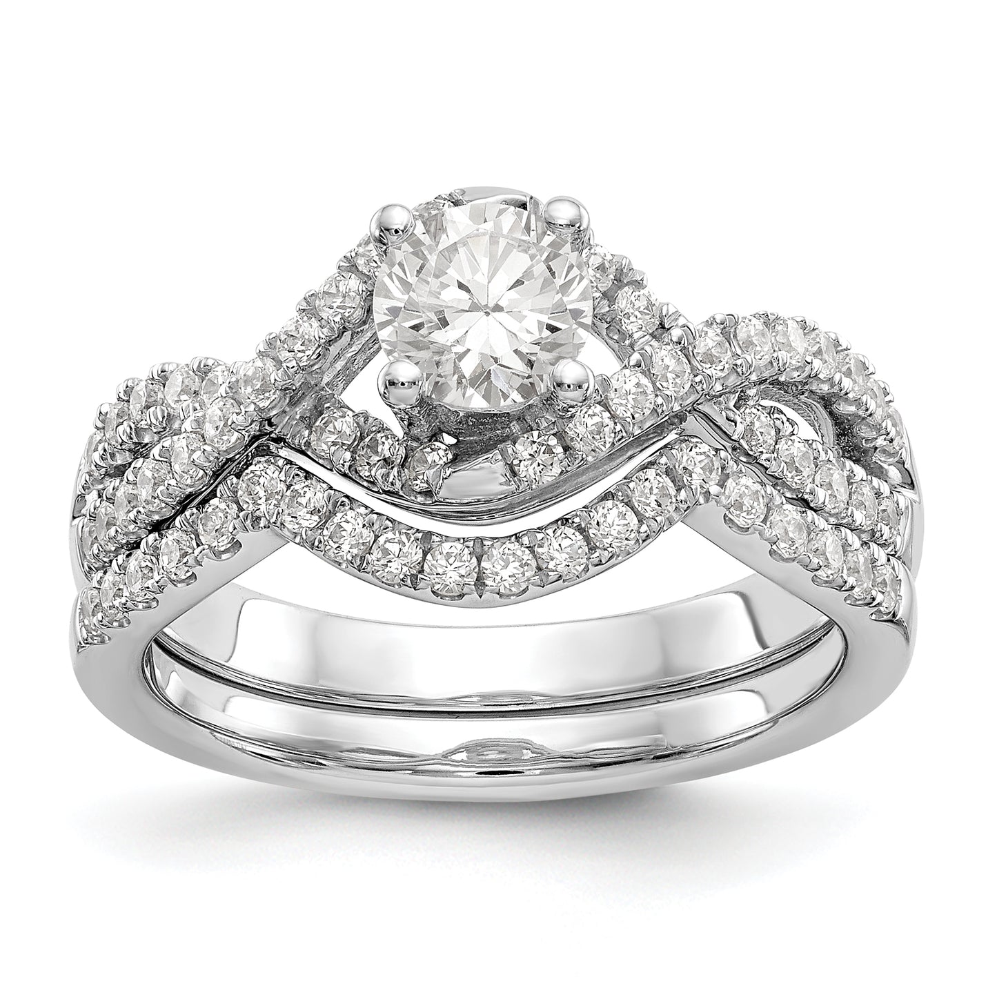 14k White Gold Diamond Round CZ By Pass Engagement Ring