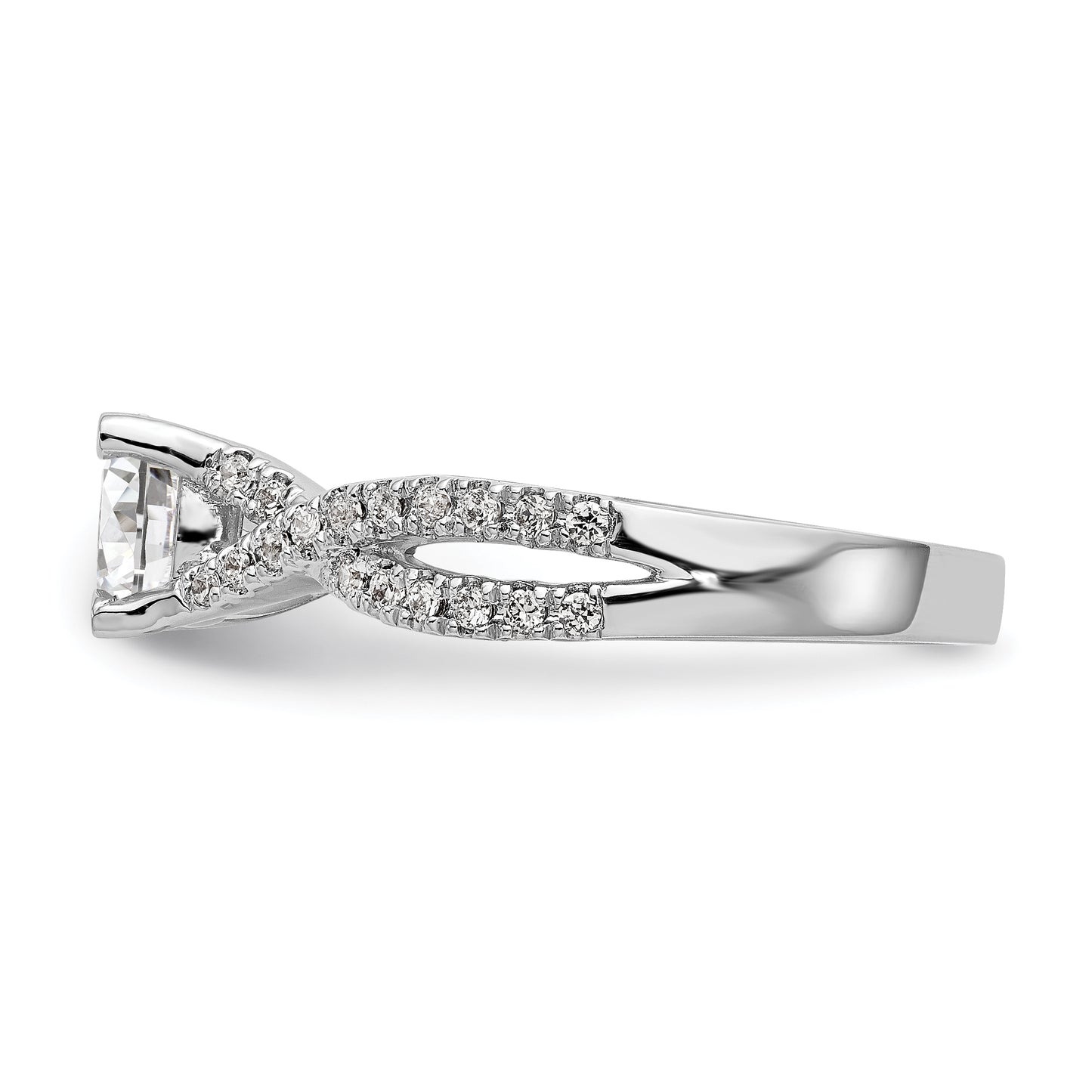 14k White Gold Diamond Round CZ By Pass Engagement Ring