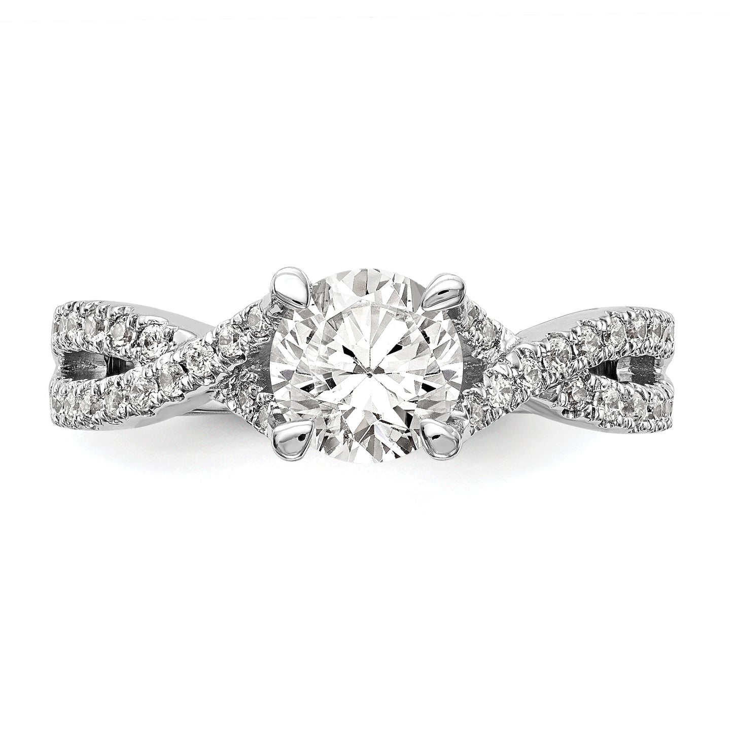 14k White Gold Diamond Round CZ By Pass Engagement Ring