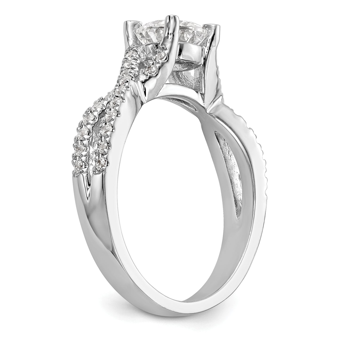 14k White Gold Diamond Round CZ By Pass Engagement Ring