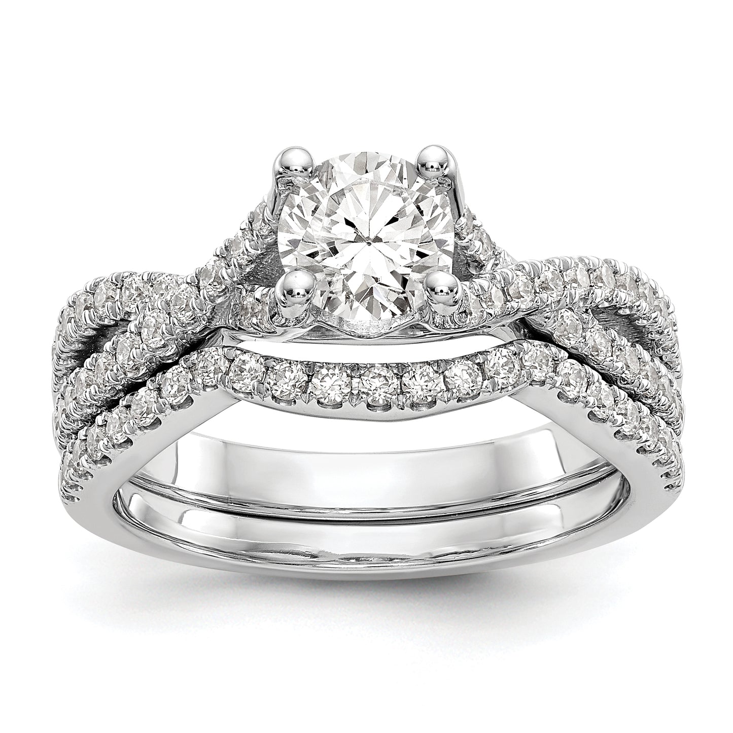 14k White Gold Diamond Round CZ By Pass Engagement Ring