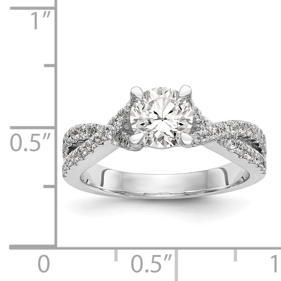 14k White Gold Diamond Round CZ By Pass Engagement Ring