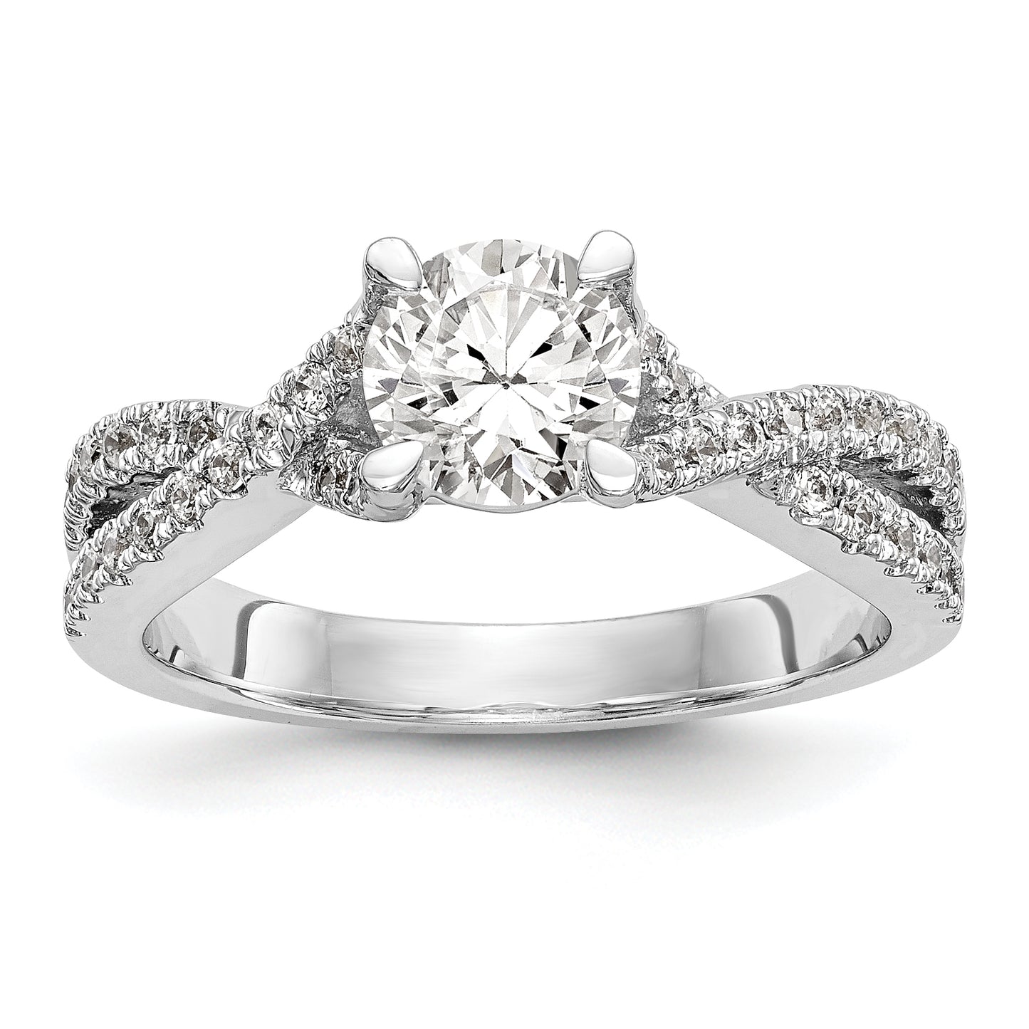 14k White Gold Diamond Round CZ By Pass Engagement Ring