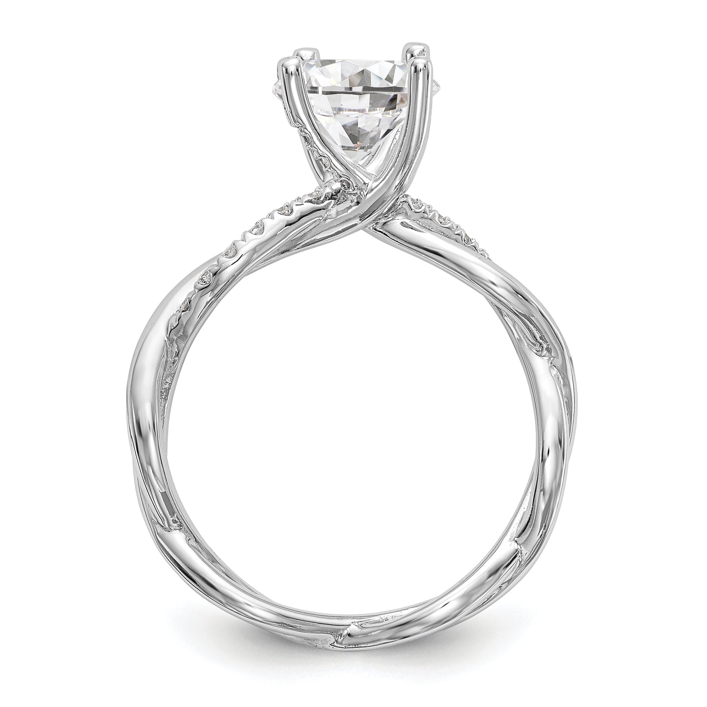 14k White Gold Diamond Round CZ Criss Cross Engagement Ring