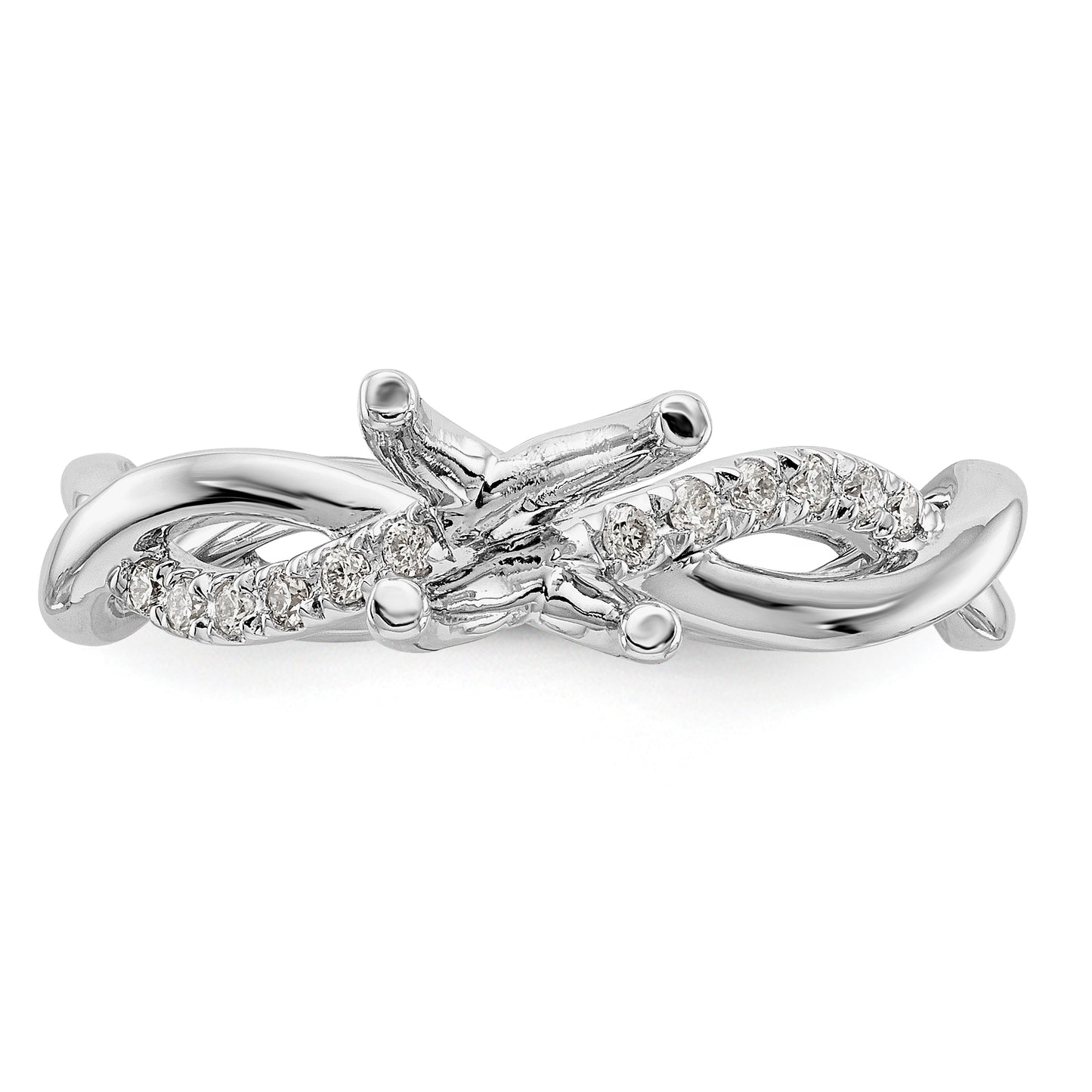 14k White Gold Diamond Round CZ Criss Cross Engagement Ring