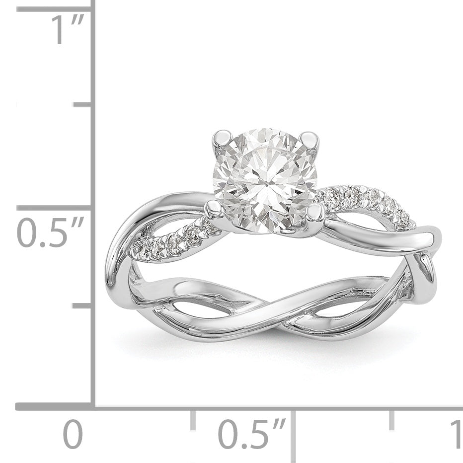 14k White Gold Diamond Round CZ Criss Cross Engagement Ring