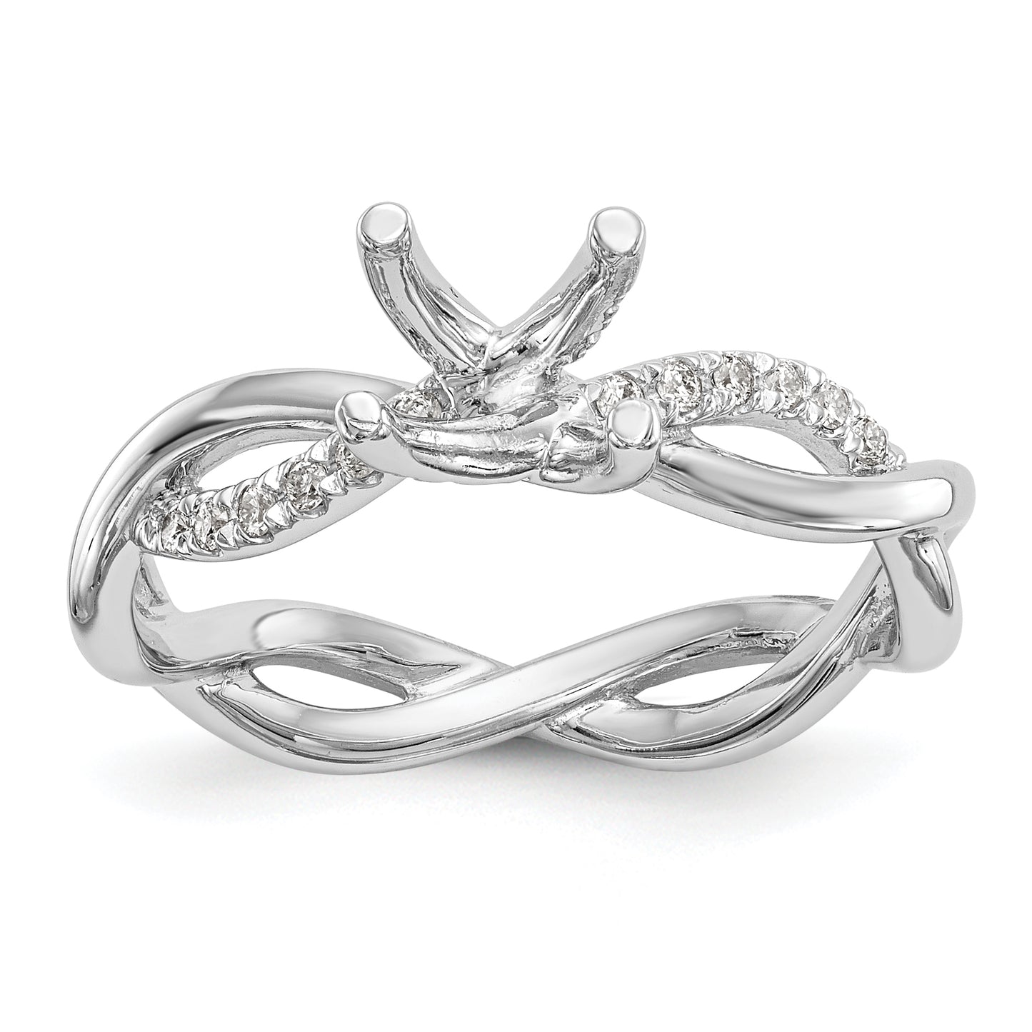 14k White Gold Diamond Round CZ Criss Cross Engagement Ring