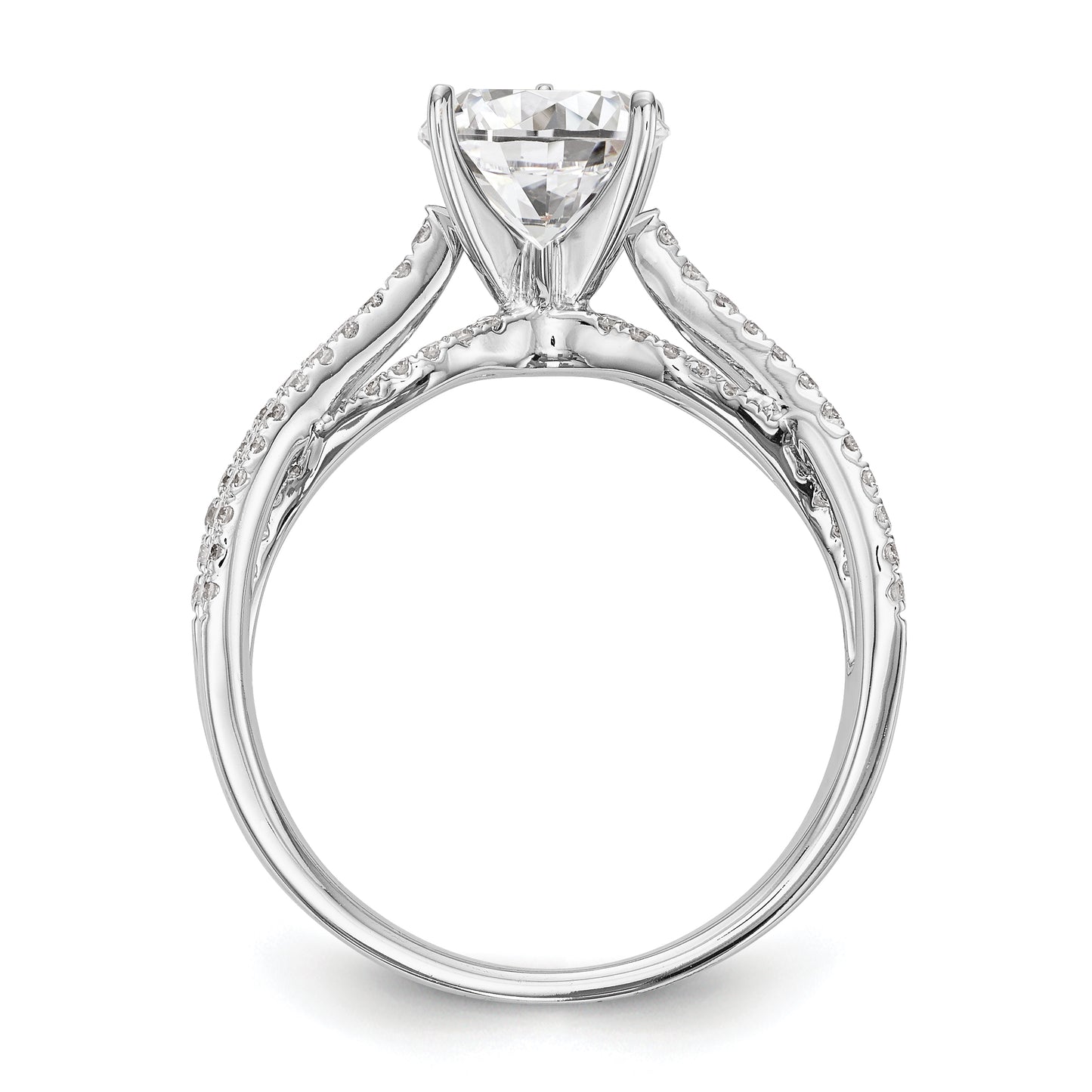 14k White Gold Peg Set Simulated Diamond Criss Cross Engagement Ring