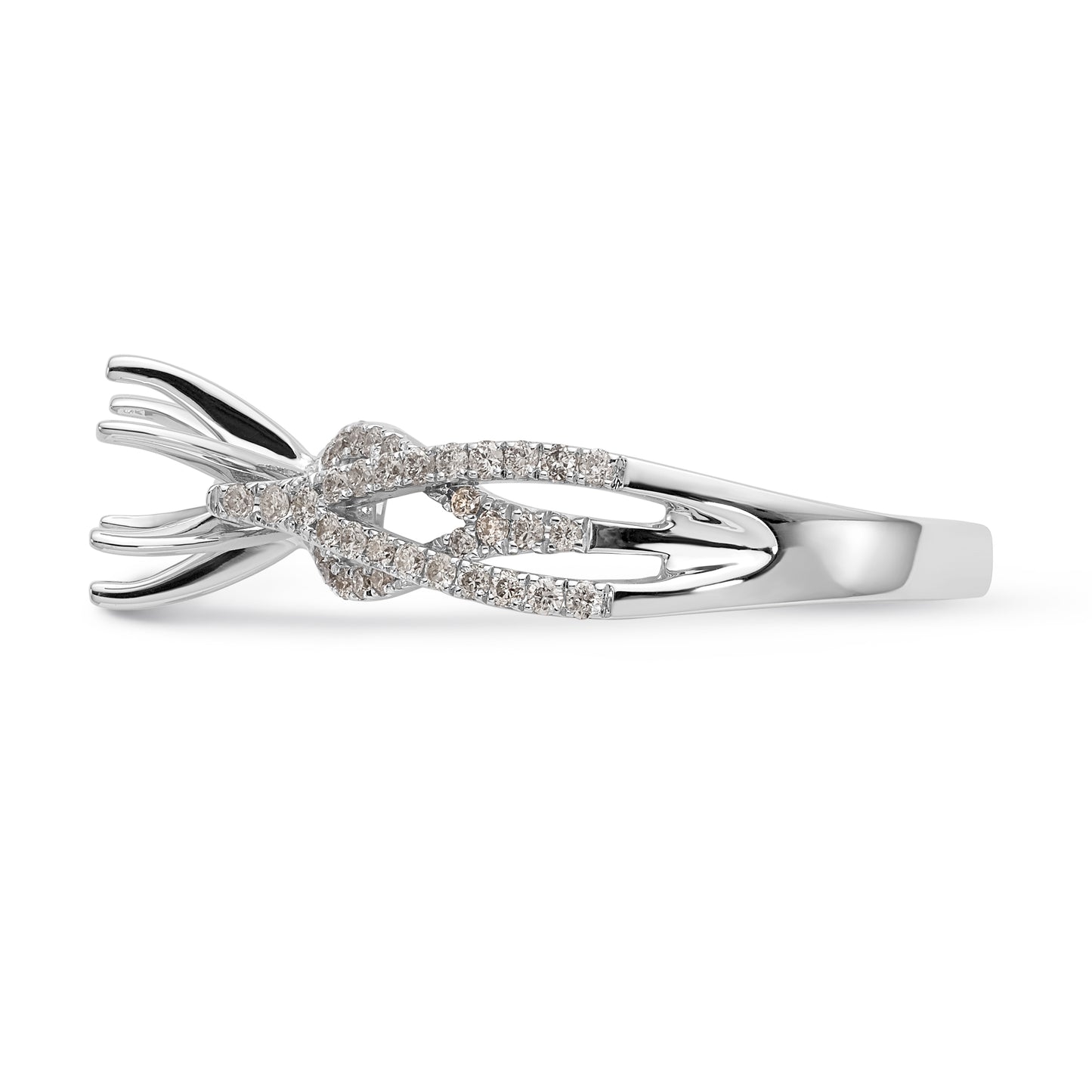 14k White Gold Peg Set Simulated Diamond Criss Cross Engagement Ring