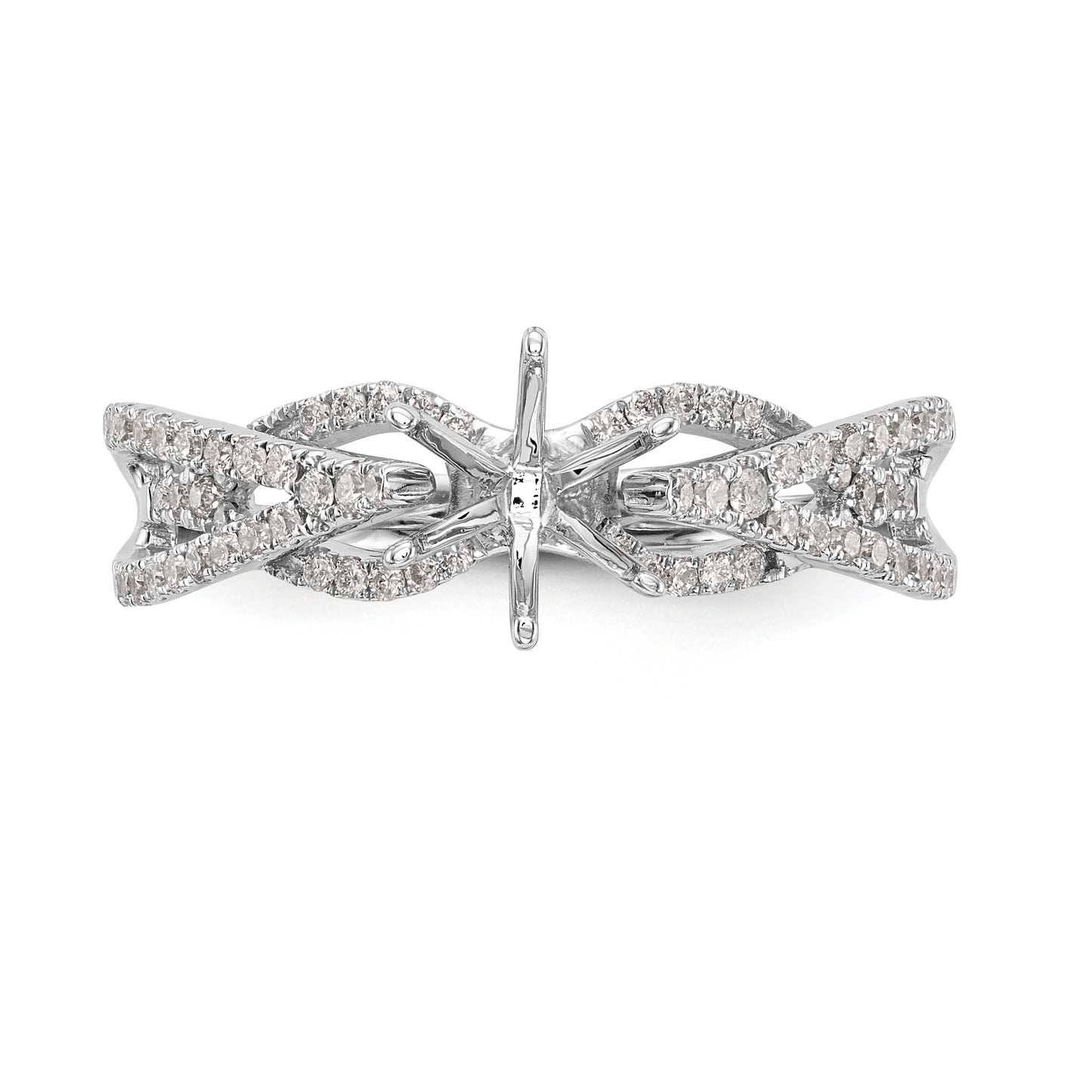 14k White Gold Peg Set Simulated Diamond Criss Cross Engagement Ring