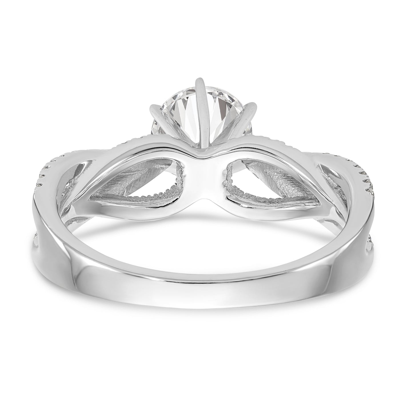 14k White Gold Peg Set Simulated Diamond Criss Cross Engagement Ring