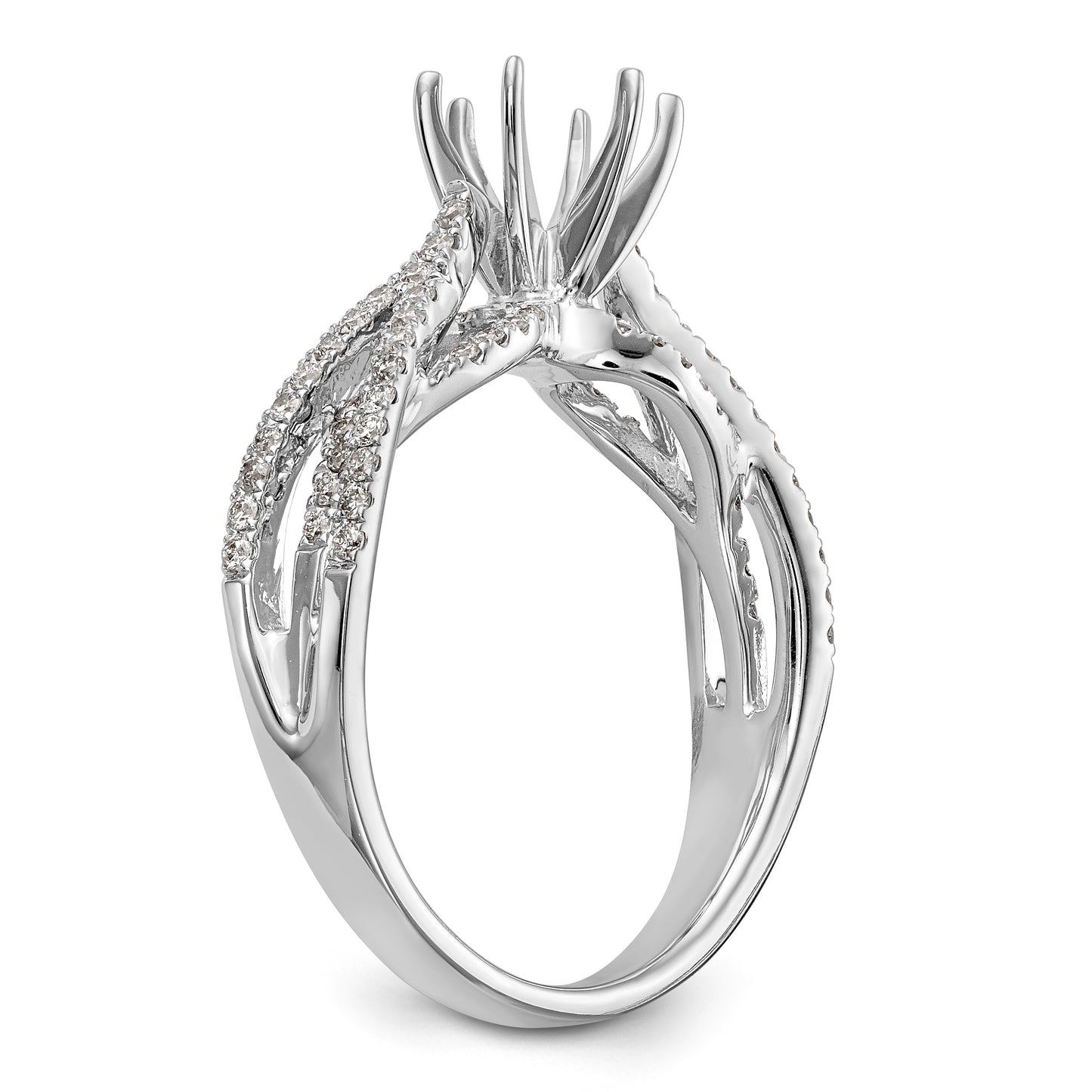 14k White Gold Peg Set Simulated Diamond Criss Cross Engagement Ring