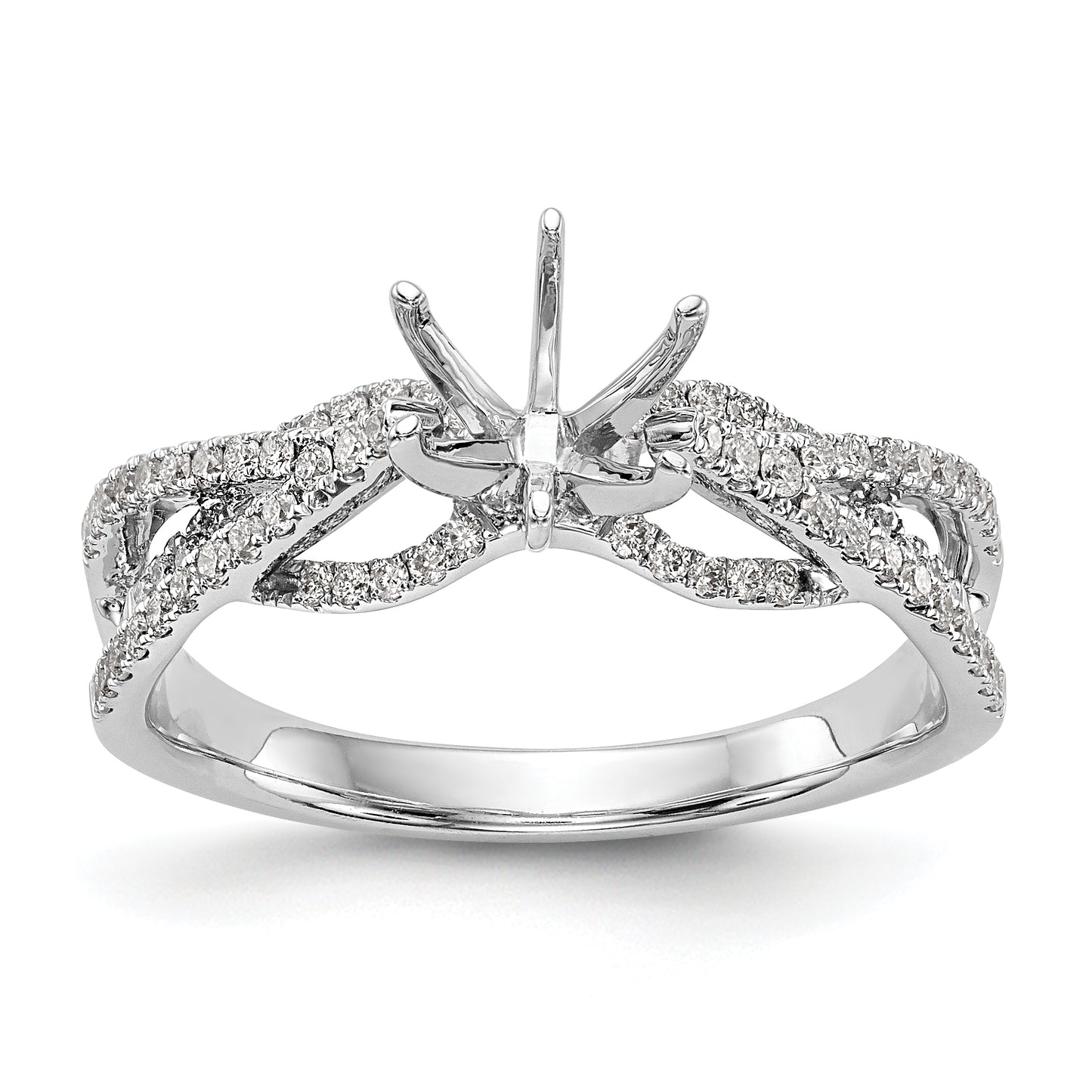14k White Gold Peg Set Simulated Diamond Criss Cross Engagement Ring