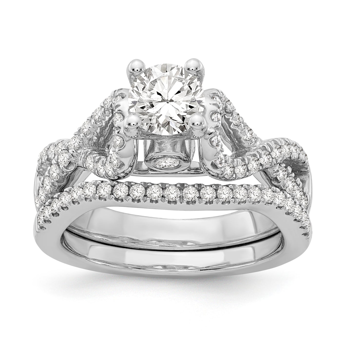 14k White Gold Peg Set Simulated Diamond Infinity Engagement Ring