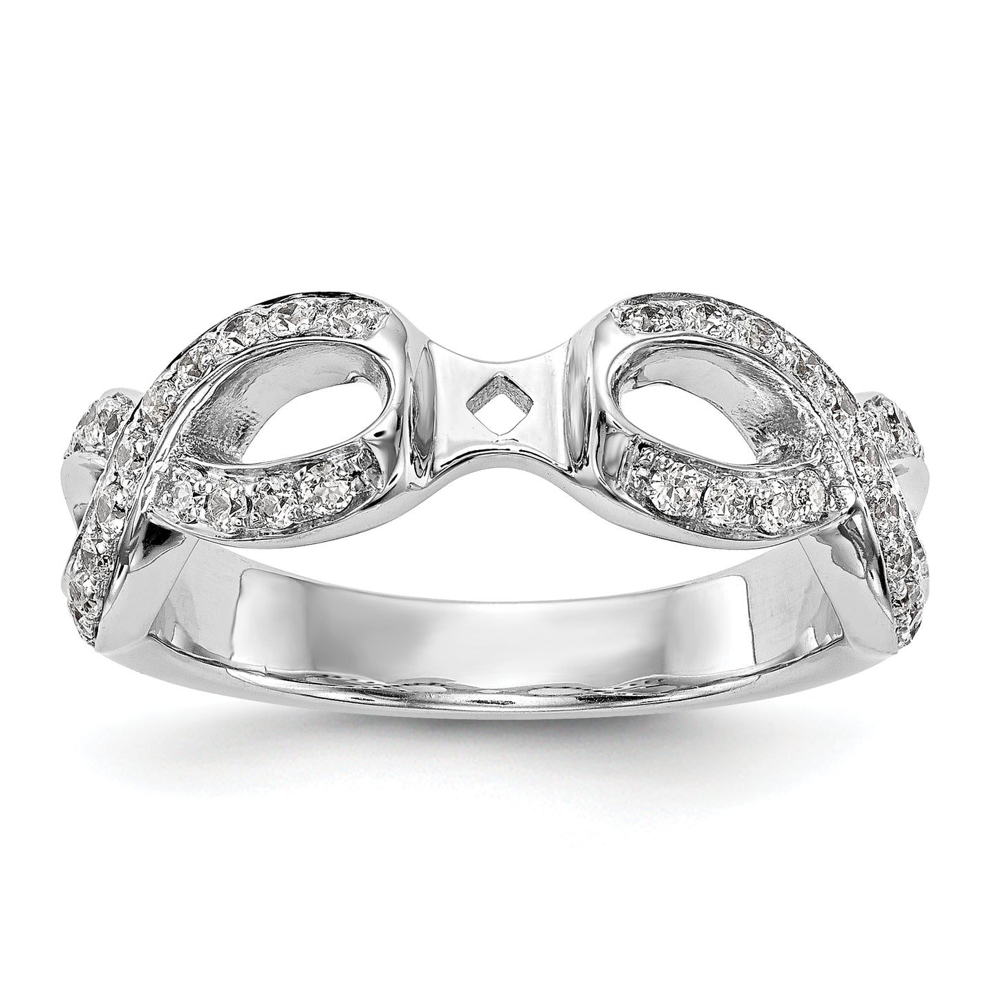 14k White Gold Peg Set Simulated Diamond Infinity Engagement Ring