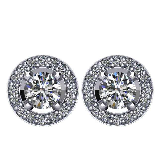 Certified 1 3/8 CTW Diamond Halo-Styled Stud Earrings in 14kt White Gold