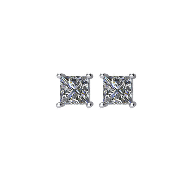 Certified 1/2 CTW Princess-Cut Diamond Stud Earrings in 14k White Gold