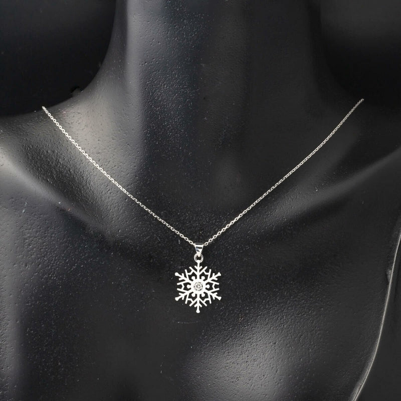 14K White Gold Snowflake Diamond Necklace