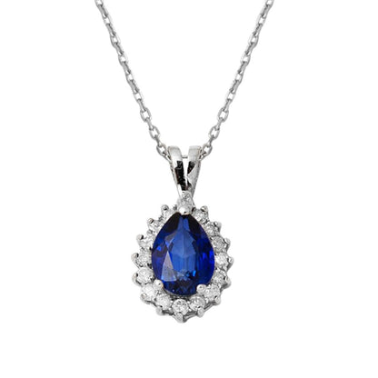 14K White Gold Elegant 0.70 Ct Sapphire Diamond Necklace
