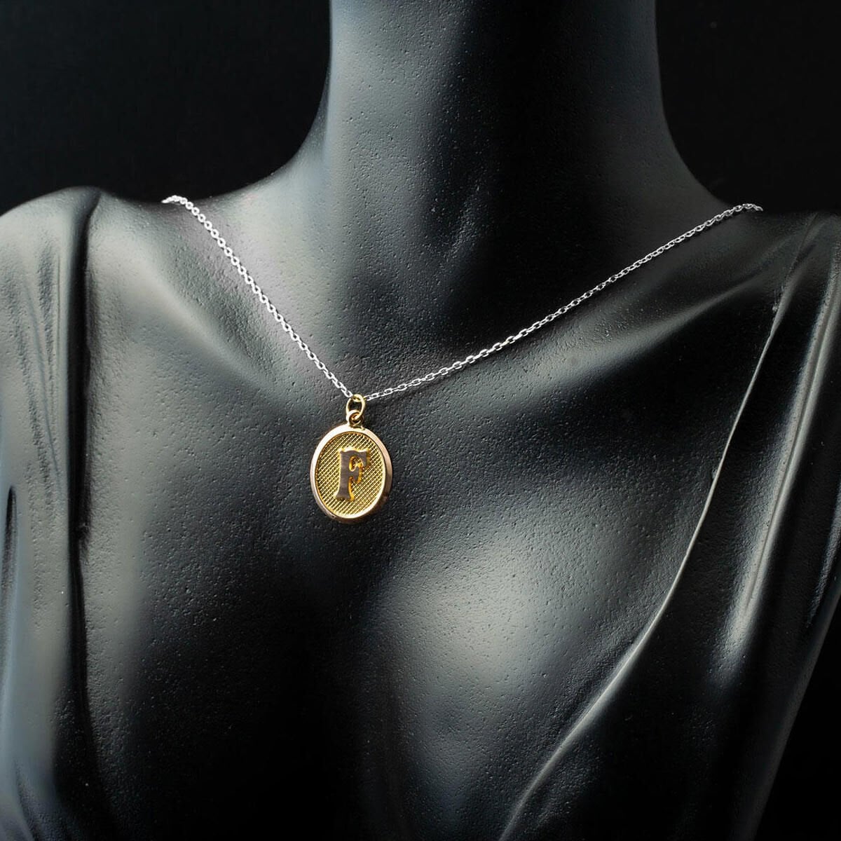 14K Yellow Gold Initial F Oval Pendant