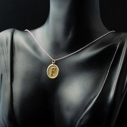 14K Yellow Gold Initial F Oval Pendant