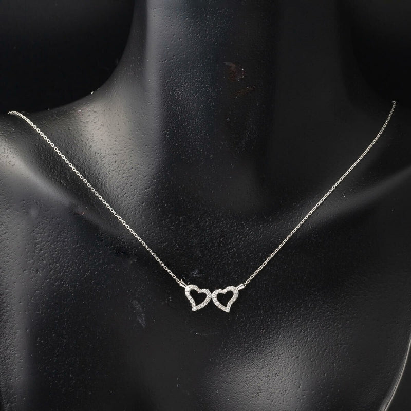 14K White Gold Heart Pair Diamond Necklace