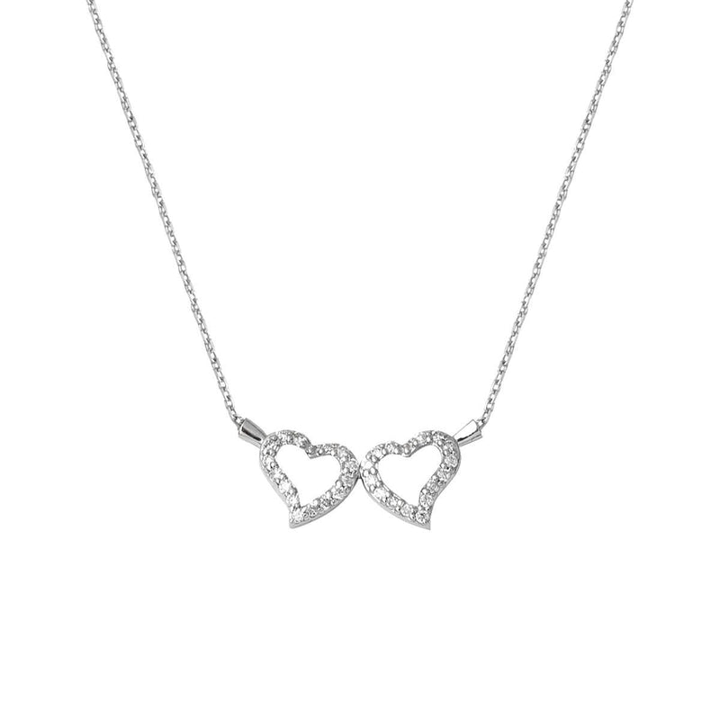 14K White Gold Heart Pair Diamond Necklace