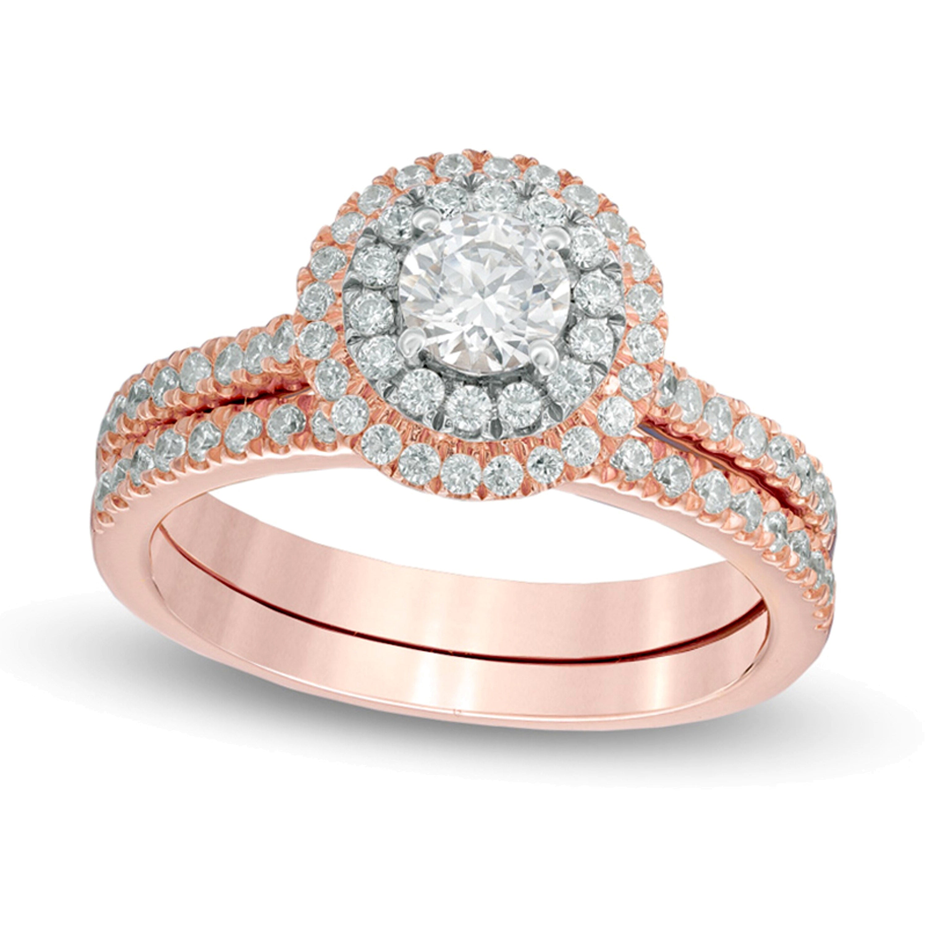 0.88 CT. TW Diamond Double Frame Bridal Set in 14K Rose Gold (I/I1)