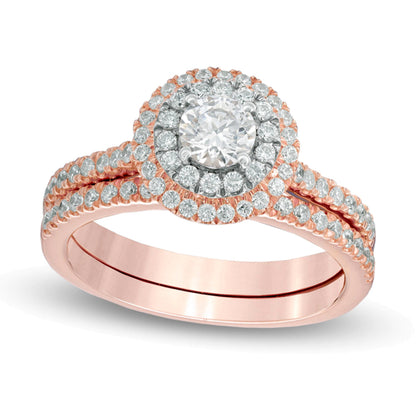 0.88 CT. TW Diamond Double Frame Bridal Set in 14K Rose Gold (I/I1)