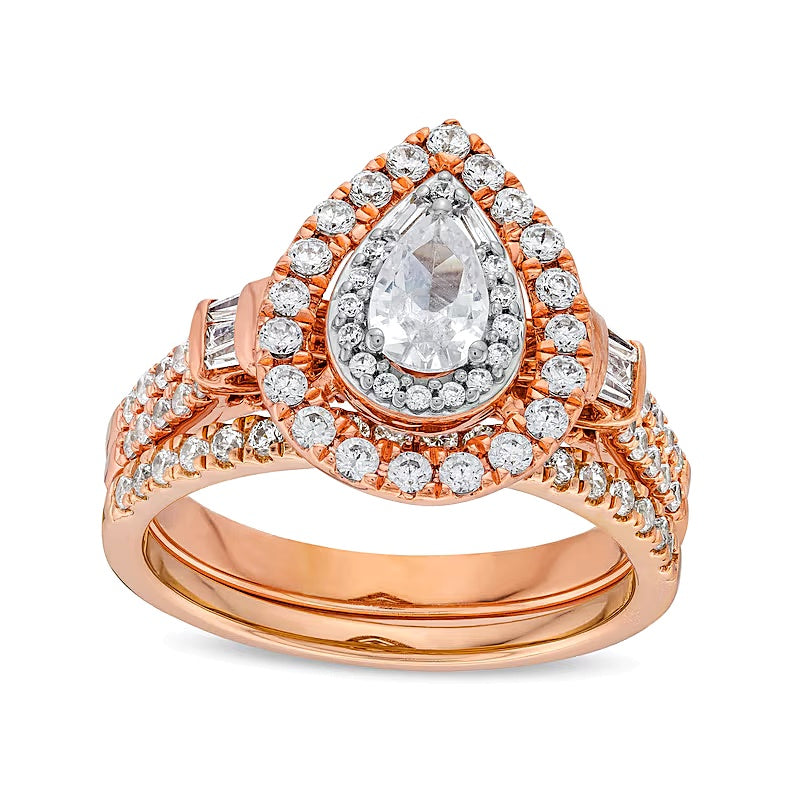 1.0 CT. TW Pear-Shaped Diamond Double Row Bridal Set in 10K Rose Gold