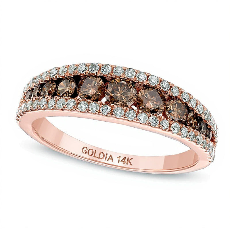 1.0 CT. TW Champagne and White Diamond Edge Anniversary Band in 14K Rose Gold