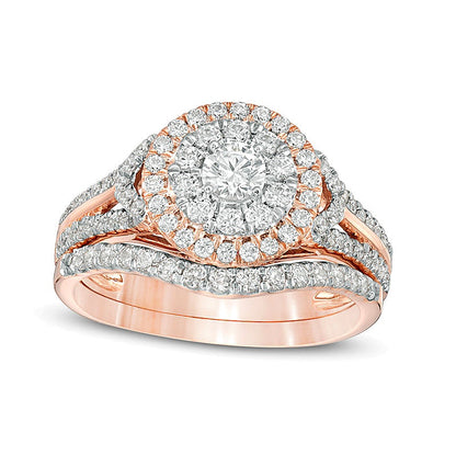 1.0 CT. TW Diamond Double Frame Collar Bridal Set in 10K Rose Gold