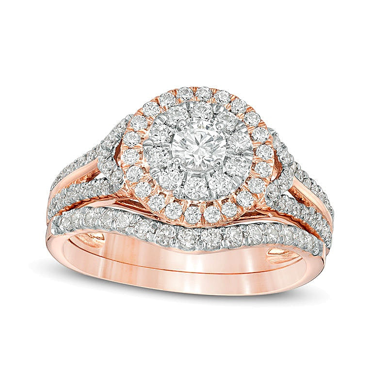 1.0 CT. TW Diamond Double Frame Collar Bridal Set in 10K Rose Gold