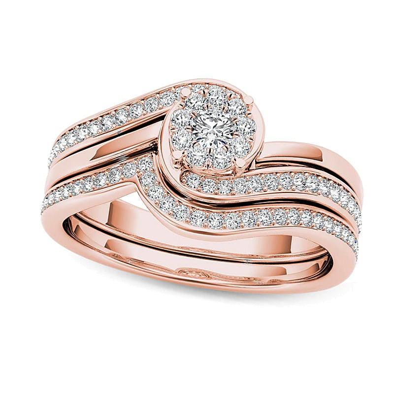 0.5 CT. TW Composite Diamond Flower Bypass Bridal Set in 14K Rose Gold