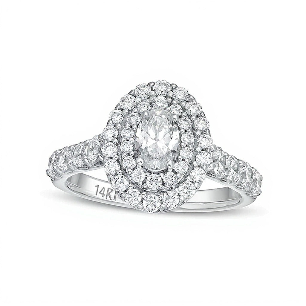 1.5 CT. TW Oval Lab-Grown Diamond Double Frame Engagement Ring in 14K White Gold (F/VS2)