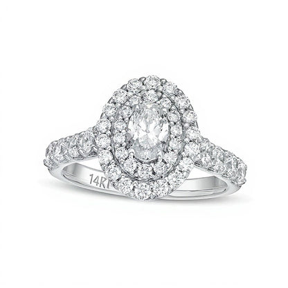 1.5 CT. TW Oval Lab-Grown Diamond Double Frame Engagement Ring in 14K White Gold (F/VS2)