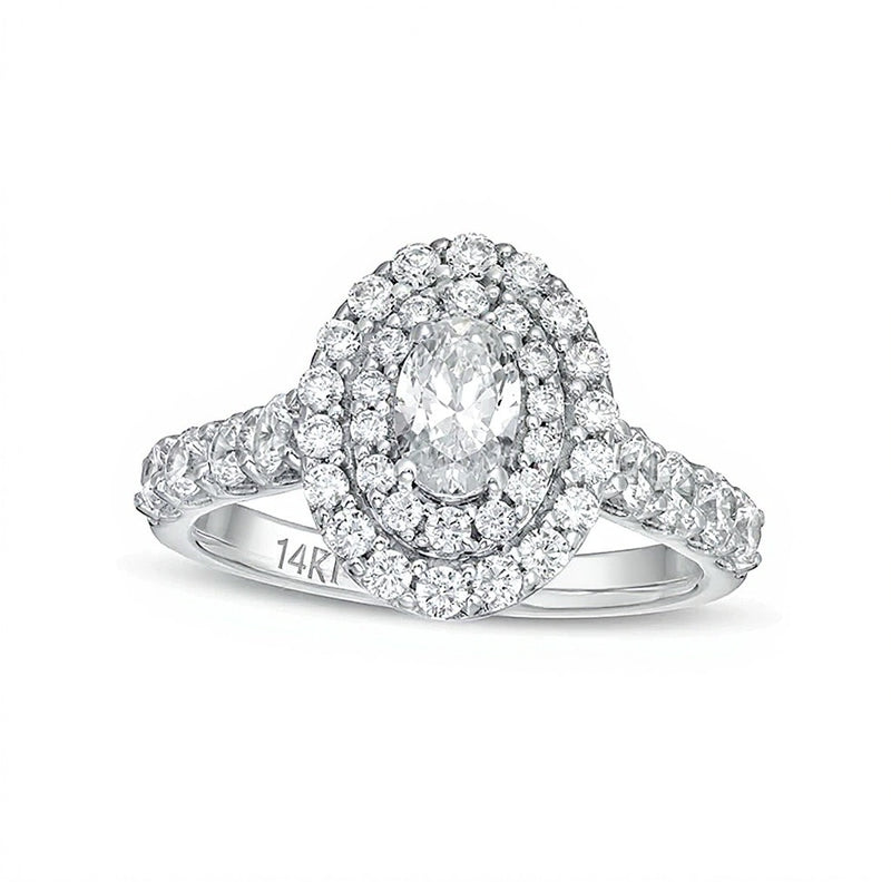 1.5 CT. TW Oval Lab-Grown Diamond Double Frame Engagement Ring in 14K White Gold (F/VS2)