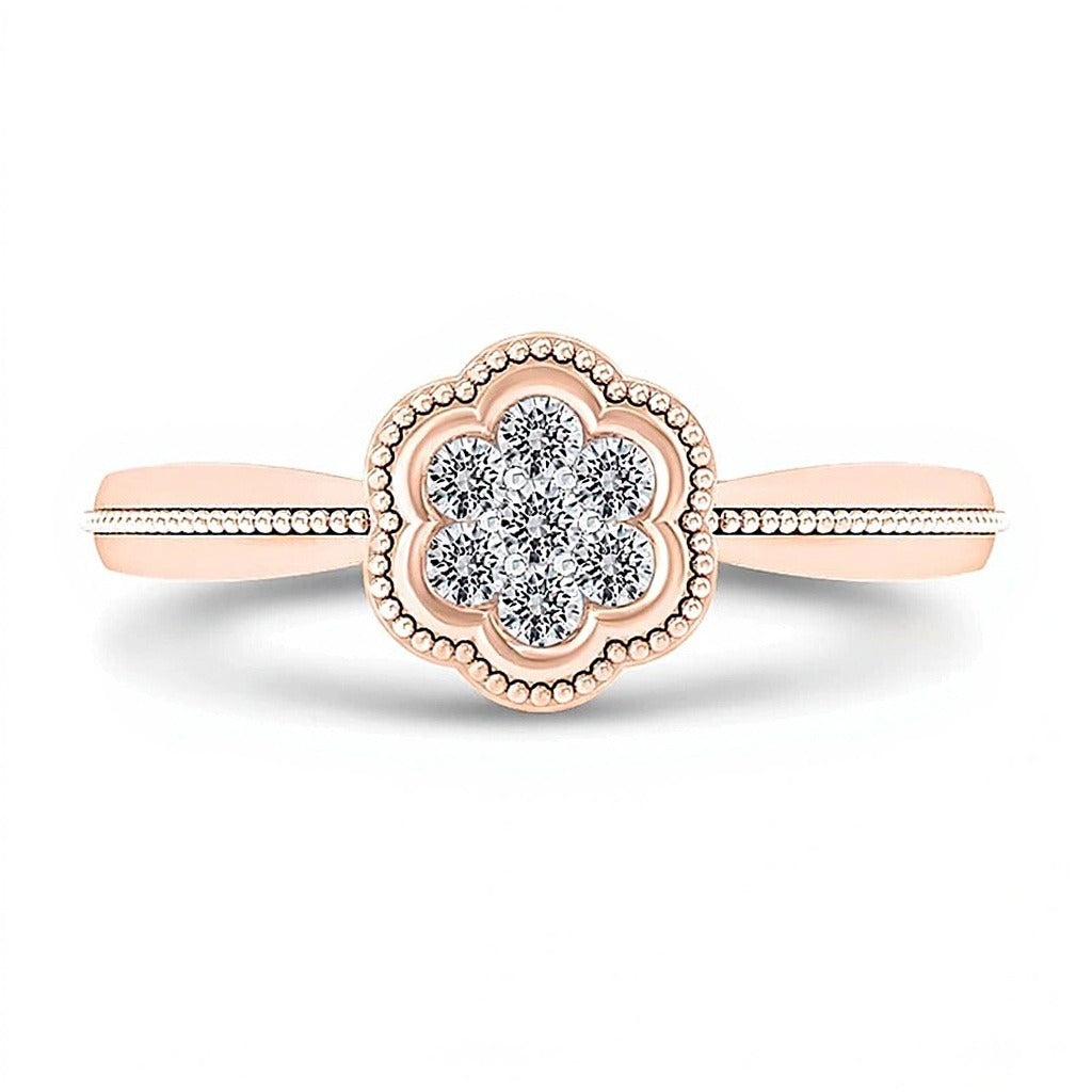 0.1 CT. TW Multi-Diamond Floral Frame Vintage-Style Ring in 10K Rose Gold