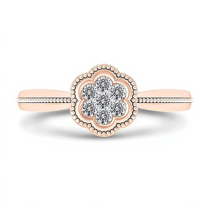 0.1 CT. TW Multi-Diamond Floral Frame Vintage-Style Ring in 10K Rose Gold