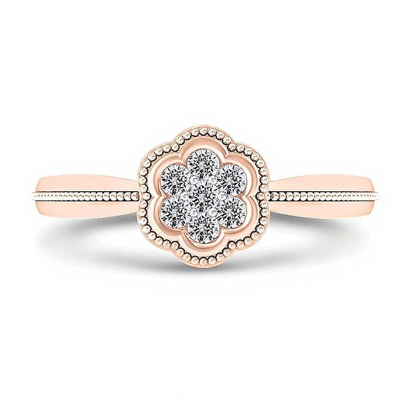 0.1 CT. TW Multi-Diamond Floral Frame Vintage-Style Ring in 10K Rose Gold