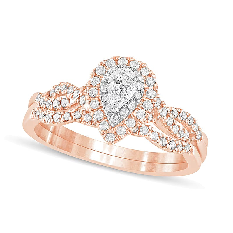 0.5 CT. TW Pear-Shaped Diamond Double Frame Multi-Row Bridal Set in 10K Rose Gold