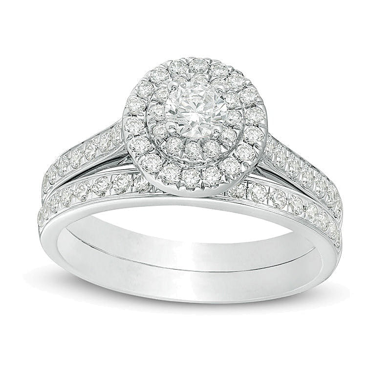 1.0 CT. TW Diamond Double Frame Bridal Set in 10K White Gold