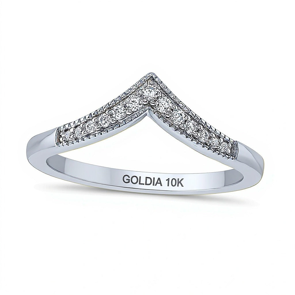 0.1 CT. TW Diamond Chevron Contour Band in 10K White Gold