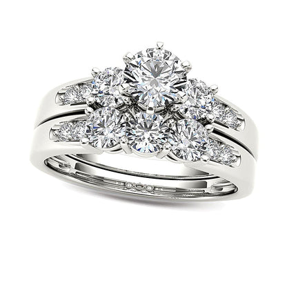 1.5 CT. TW Diamond Three Stone Bridal Set in 14K White Gold