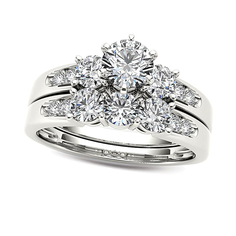1.5 CT. TW Diamond Three Stone Bridal Set in 14K White Gold