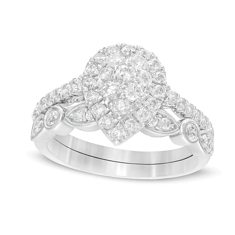 1.0 CT. TW Composite Pear-Shaped Diamond Art Deco Bridal Set in 10K White Gold