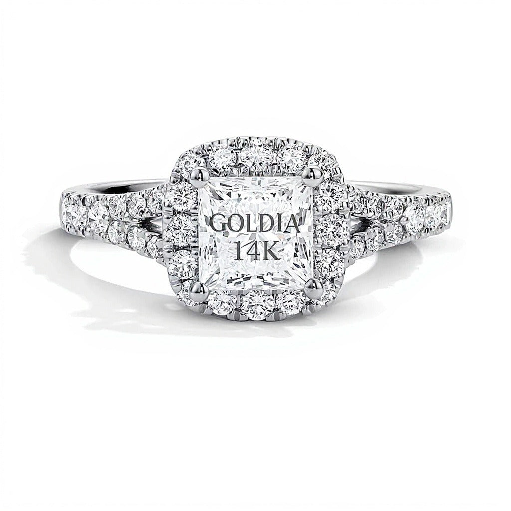 1.5 CT. TW Princess-Cut Lab-Grown Diamond Frame Engagement Ring in 14K White Gold (F/VS2)