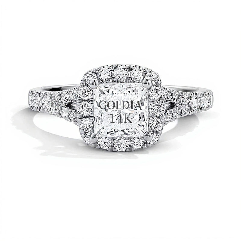 1.5 CT. TW Princess-Cut Lab-Grown Diamond Frame Engagement Ring in 14K White Gold (F/VS2)