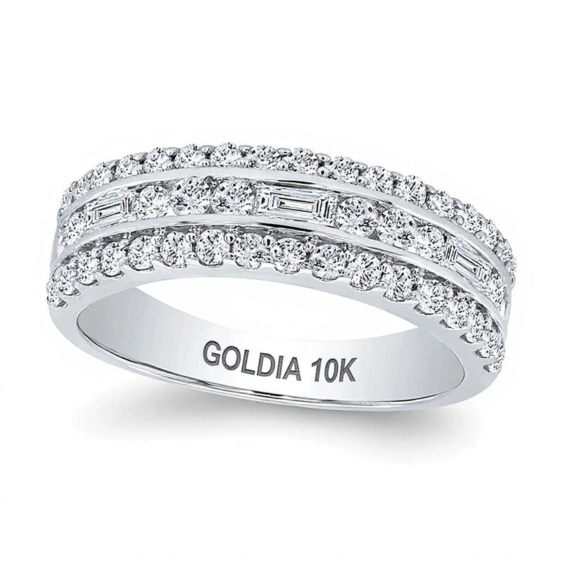 1.0 CT. TW Baguette Diamond Edge Triple Row Band in 10K White Gold