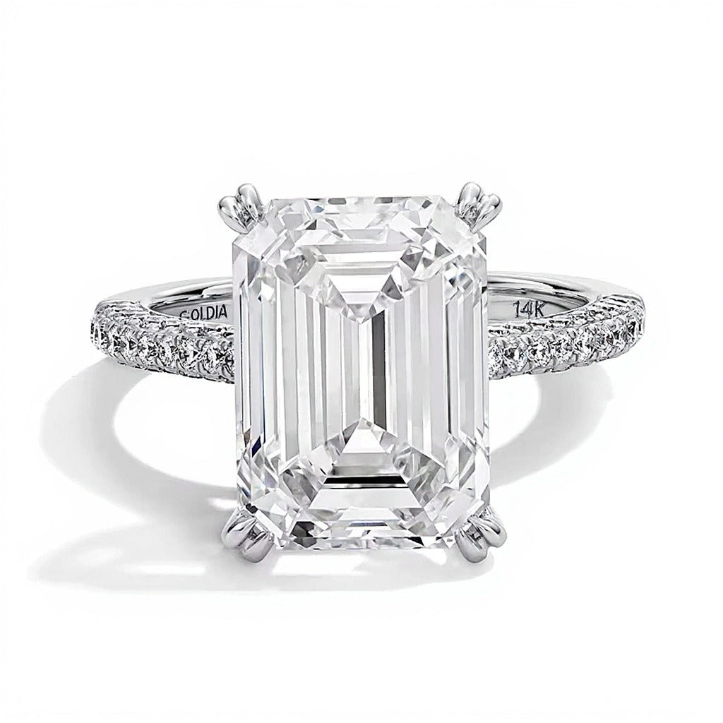 8.75 CT. TW Emerald-Cut Lab-Grown Diamond Hidden Frame Engagement Ring in 14K White Gold (F/VS2)